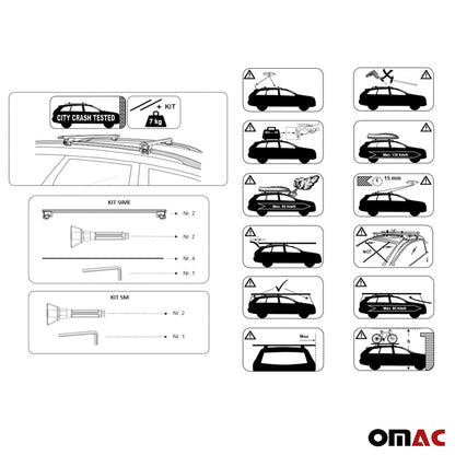 OMAC Roof Rack Cross Bars Lockable for Renault Laguna 1 Estate 1995-2001 Alu Gray 2x U004371