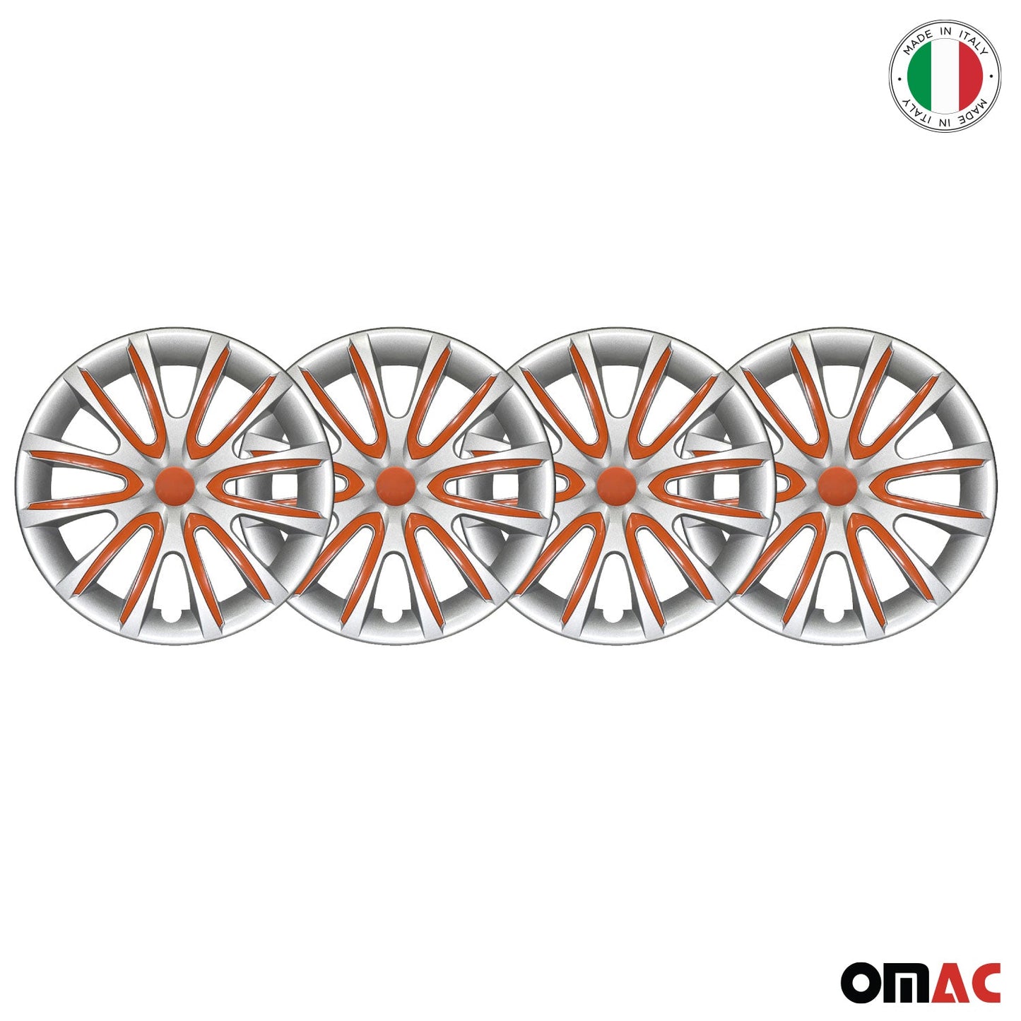 Bicolo Hub Caps Wheel Cover 14" Gray & Orange Full Set 4 pcs.