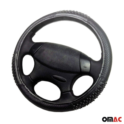 14.5-15.5’’ Steering Wheel Cover Black Leather Breathable Anti-slip