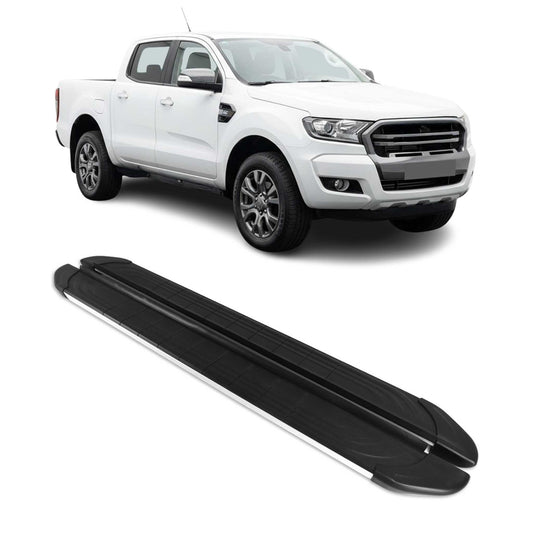 2019-2023 Ford Ranger Double Cab Running Boards Side Steps Silver & Black
