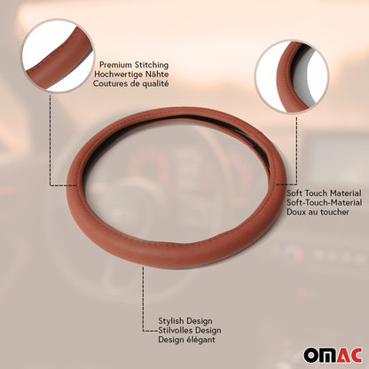 14.5-15.5’’ Steering Wheel Cover Premium Brown PU Leather Anti-slip Breathable