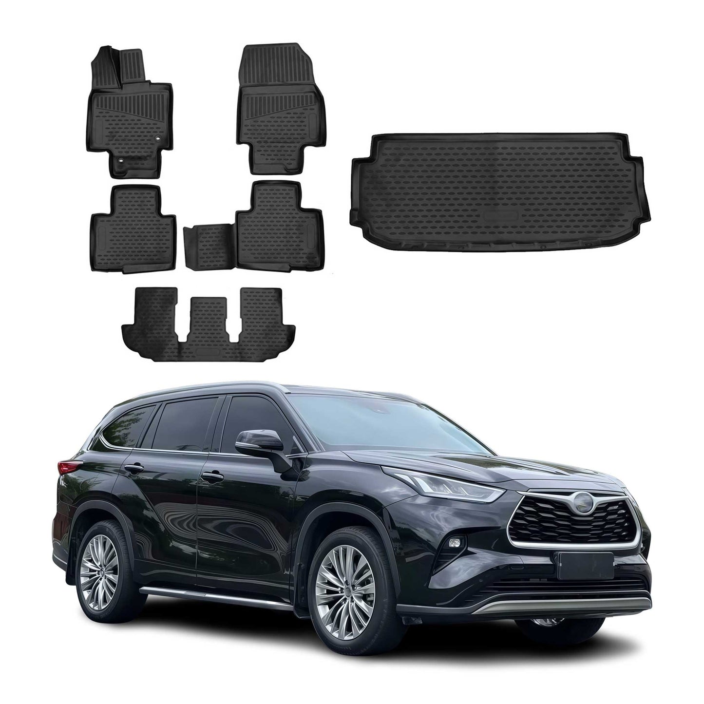 2020-2025 Toyota Highlander Floor Mats & Cargo Liner Full Set All Weather Black