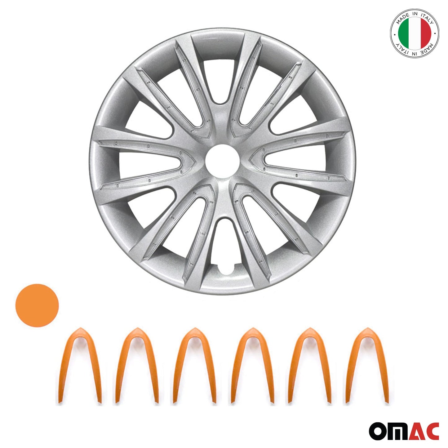 Bicolo Hub Caps Wheel Cover 14" Gray & Orange Full Set 4 pcs.