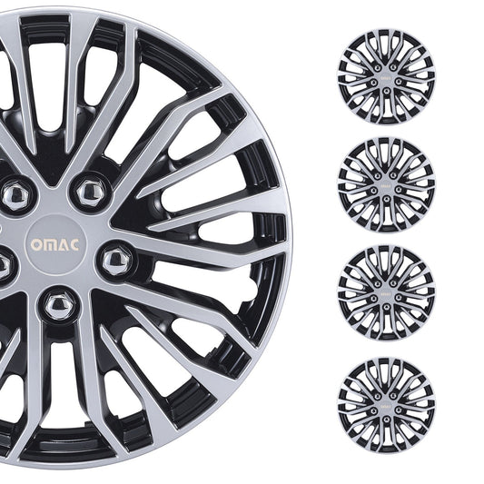 OMAC 15 Inch Wheel Rim Covers Hubcaps Durable Snap On ABS Silver Black 4x OMAC-WE41-SVBK15
