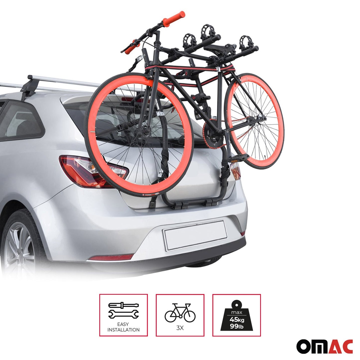OMAC 3 Bike Rack Trunk Mount Bicycle Carrier Durable Steel Car Truck SUV 123800000