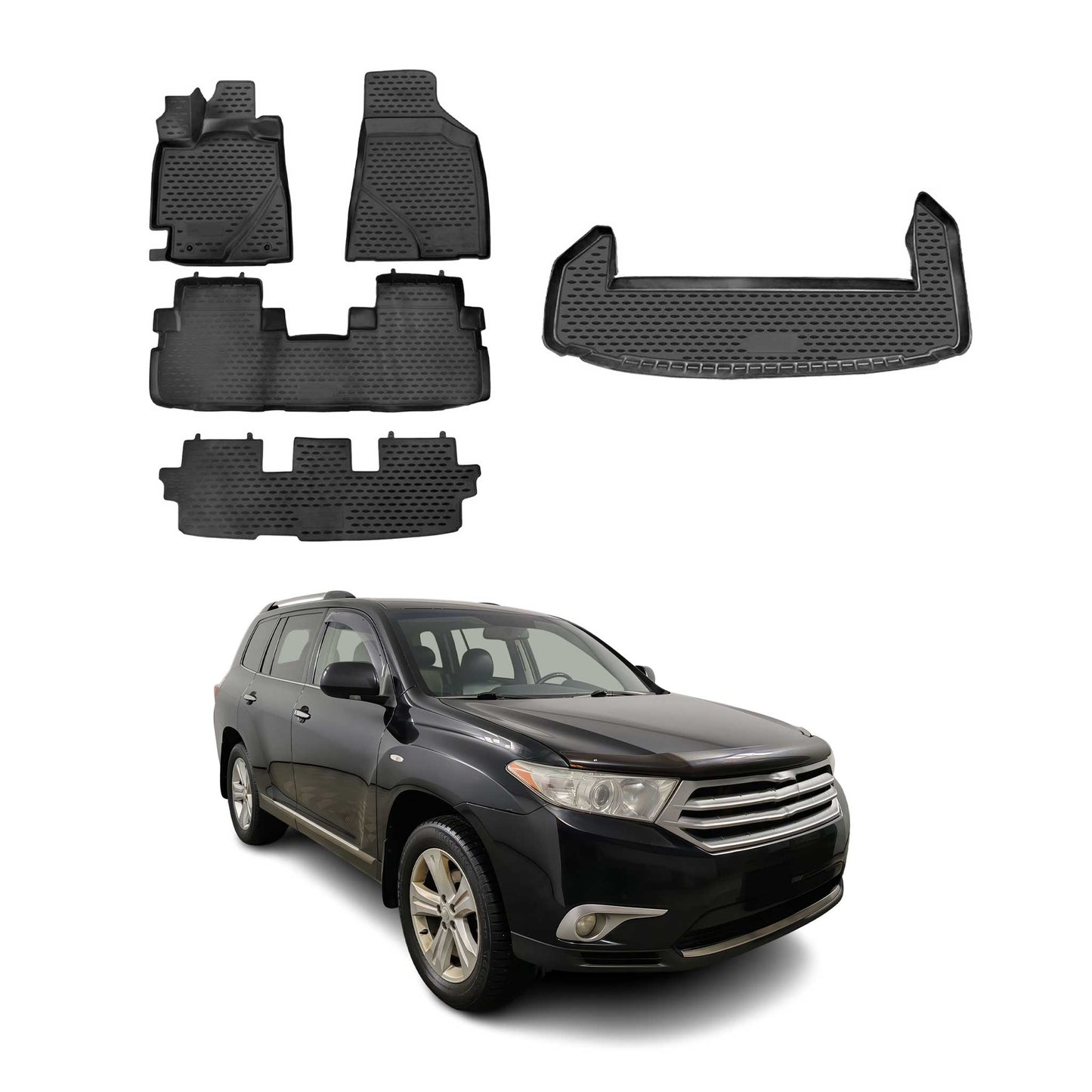 2008-2013 Toyota Highlander Floor Mats & Cargo Liner Full Set All Weather Black