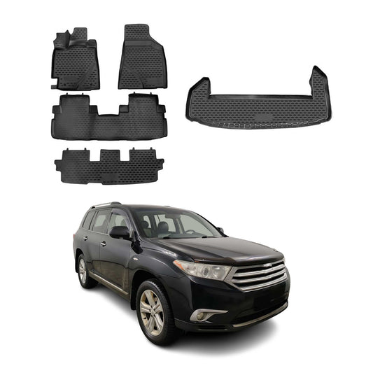 2008-2013 Toyota Highlander Floor Mats & Cargo Liner Full Set All Weather Black