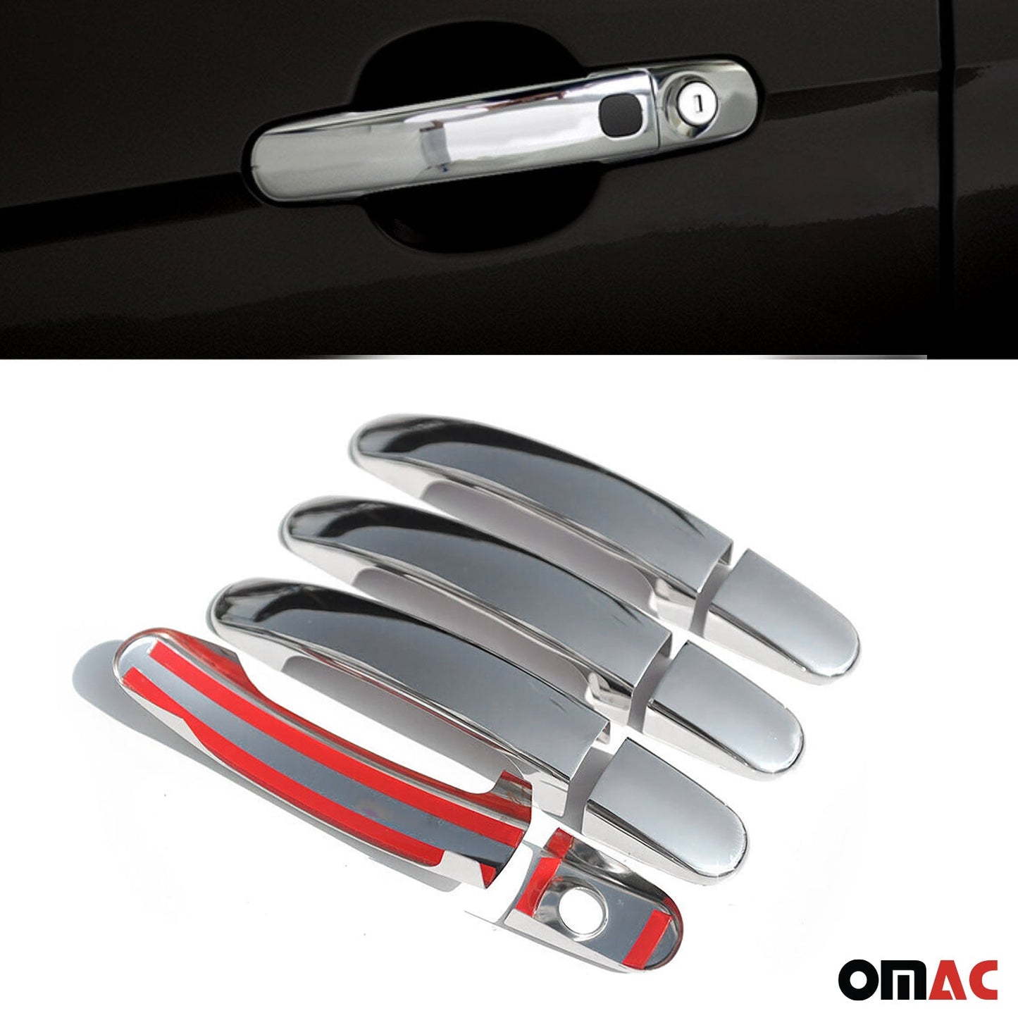 OMAC Car Door Handle Cover Protector for Ford Focus 2004-2011 Steel Chrome 8 Pcs U005891