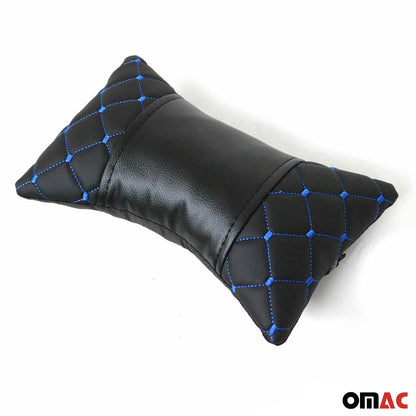 OMAC 1x Car Seat Neck Pillow Head Shoulder Rest Pad PU Leather Black Blue Stitches 96322-MS1