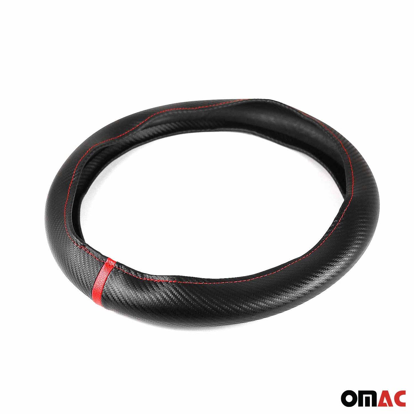 14.5-15.5’’ Steering Wheel Cover Red Stripe Leather Anti-slip Breathable