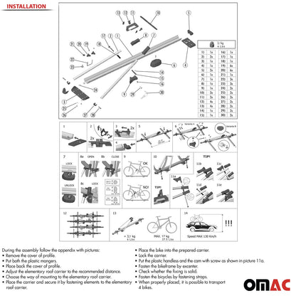 OMAC Bike Rack Carrier Roof Racks Set for Toyota RAV4 2013-2018 Silver 3x U020744