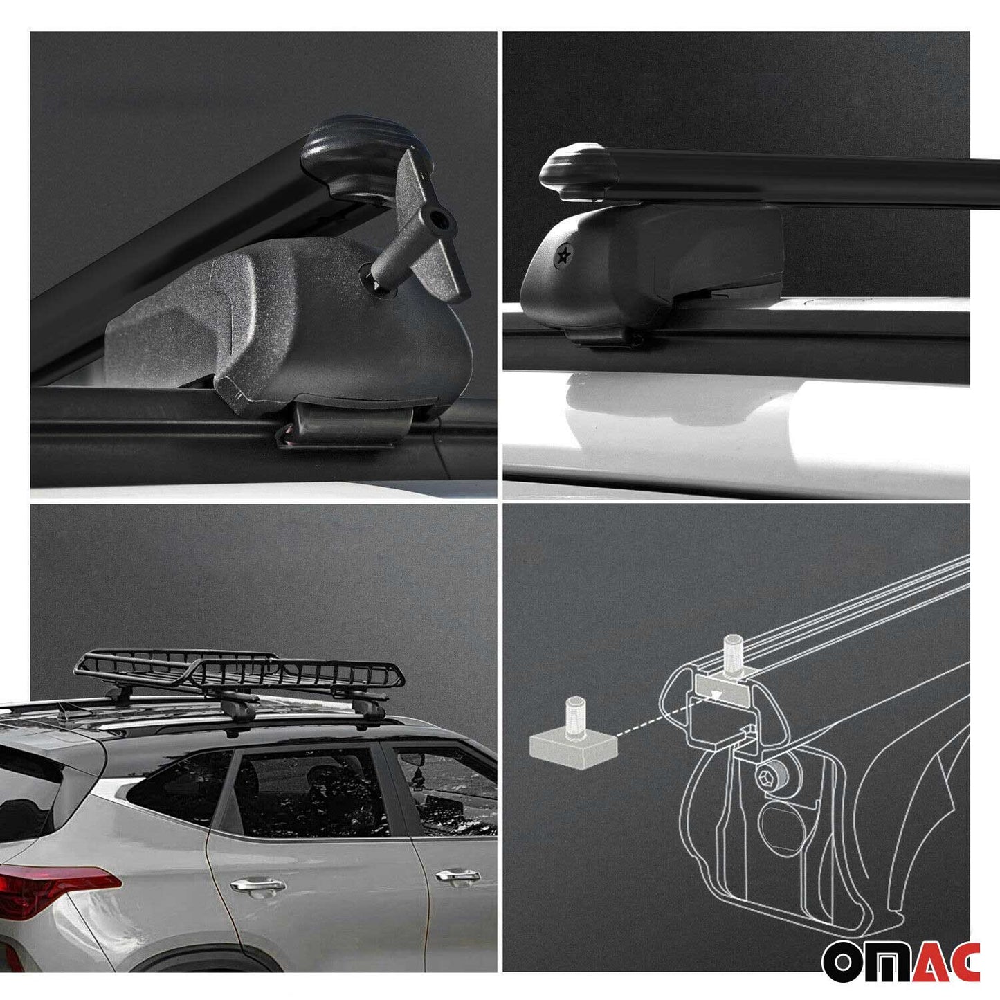 OMAC Lockable Roof Rack Cross Bars Luggage Carrier for Lincoln Nautilus 2024 Black G003012
