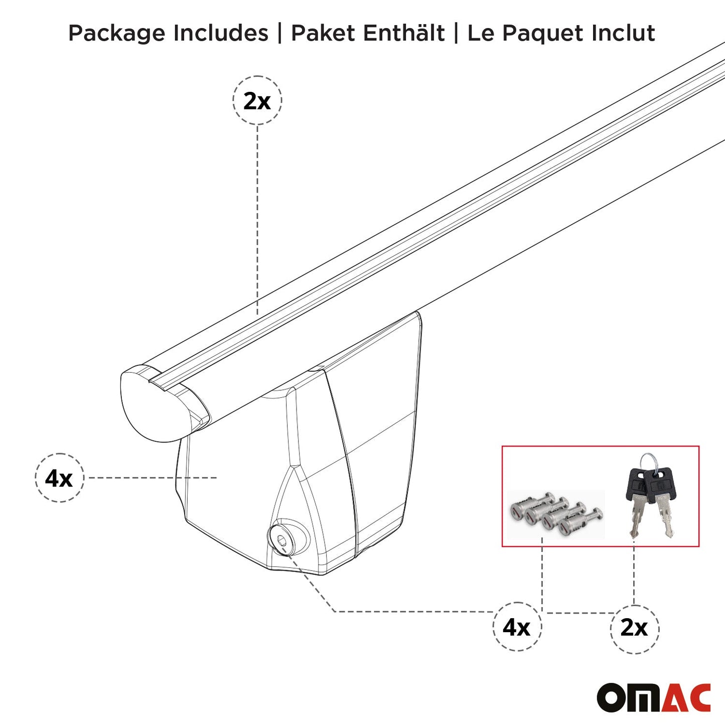 2018-2024 VW Tiguan Roof Rack Cross Bars Silver