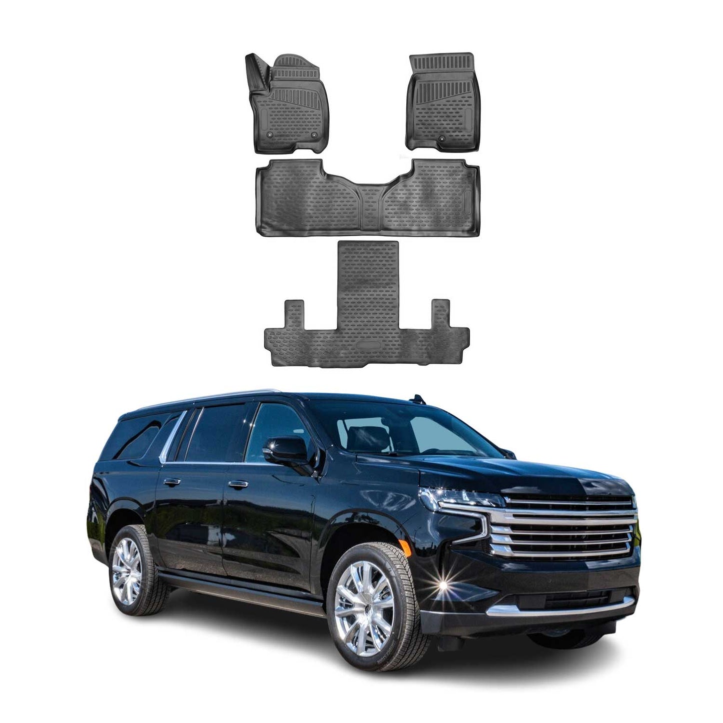 2021-2026 Chevrolet Suburban Floor Mats Liners Full Set All Weather Black