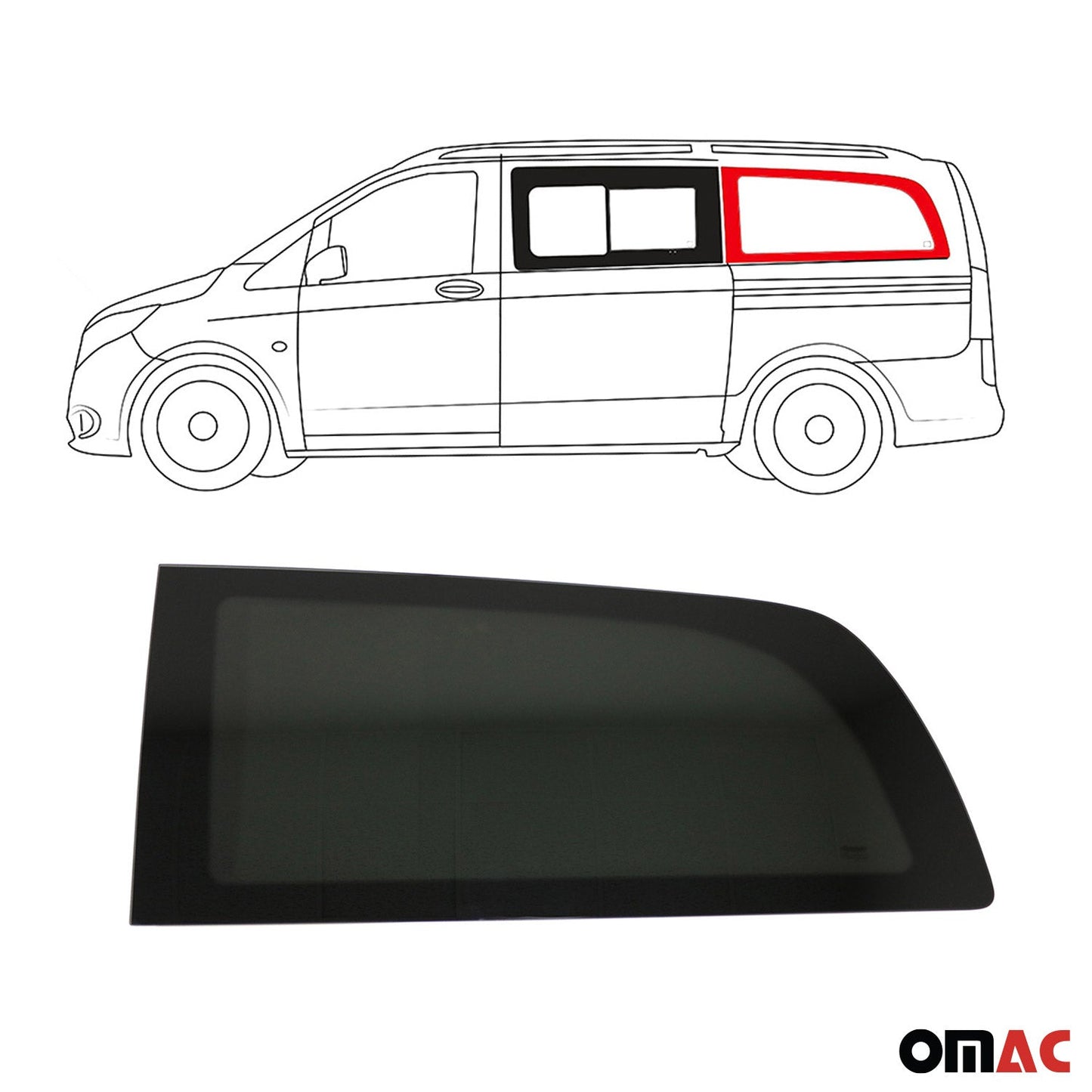 OMAC Window Glass Fit Kit For Mercedes Metris 2016-2024 Left Side Rear Black L2 MWB FTSET1-4733405M-1RSFL