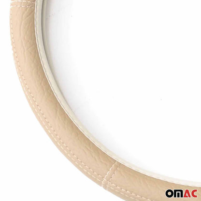 OMAC For Acura MDX Beige Leather 15" Car Steering Wheel Cover Anti-Slip Accessories U007478