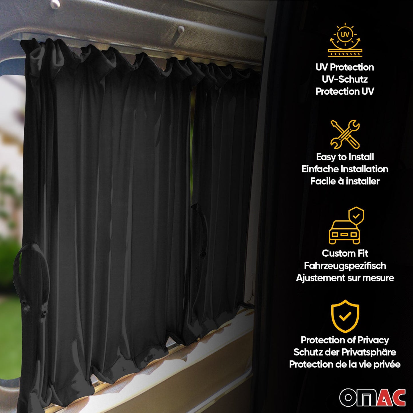 OMAC Side Window Curtain for Mercedes Sprinter W906 2006-2018 L3 Long WB Black 14x 4724242B-TC