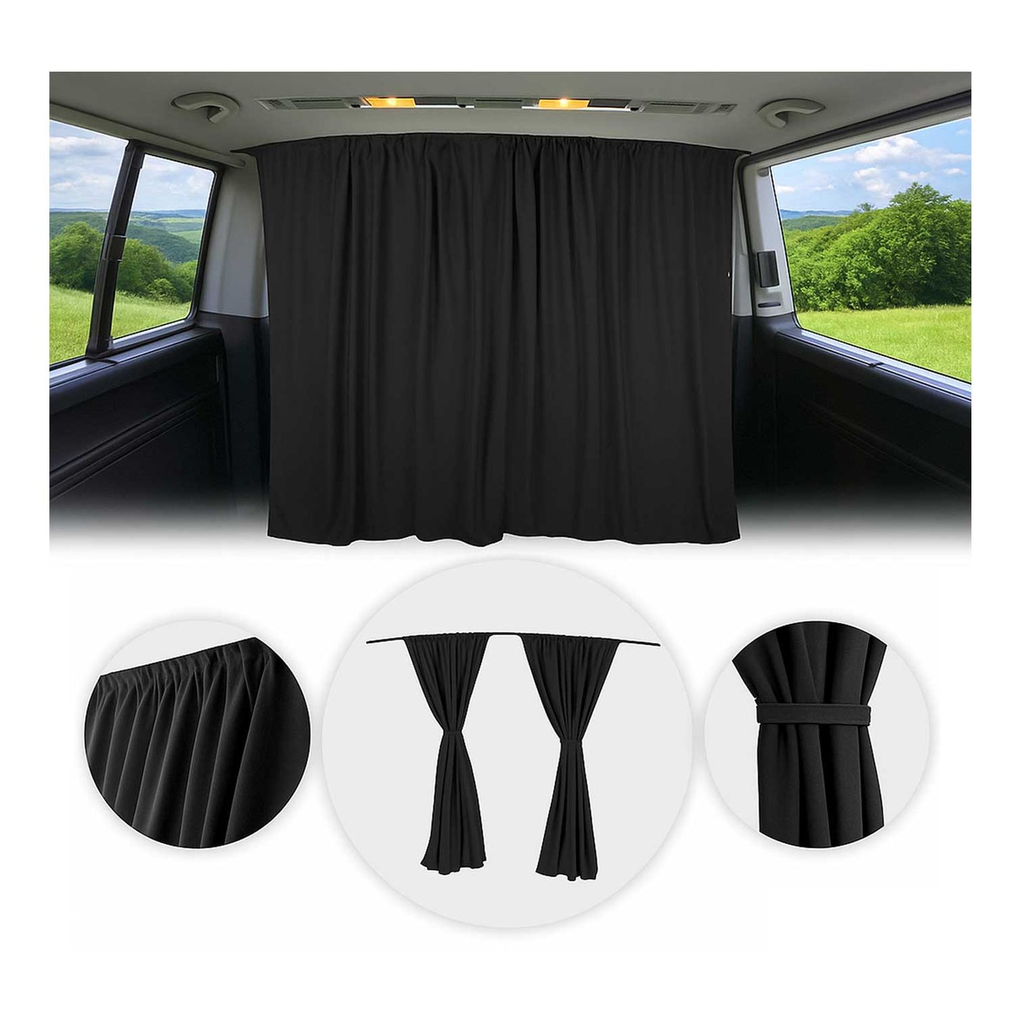 GMC Safari Cabin Divider Curtains Privacy Curtains Black 2 Curtains