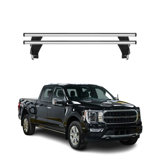 2015-2026 Ford F-150 SuperCrew Cab Roof Rack Cross Bars Silver