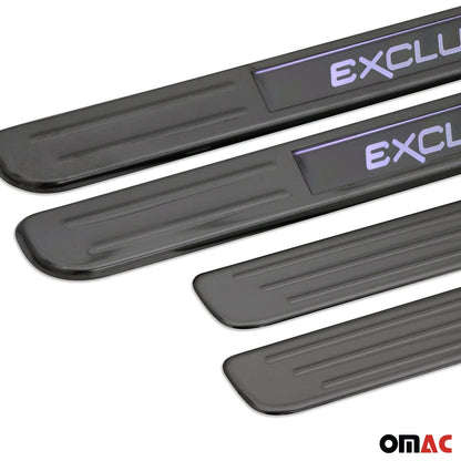 OMAC Door Sill Scuff Plate Illuminated for VW Tiguan 2018-2024 Steel Dark 4 Pcs 7548090LEB4