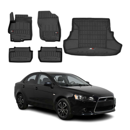 2008-2017 Mitsubishi Lancer Sedan Premium Floor Mats & Cargo Liner Full Set All Weather Heavy Duty Black