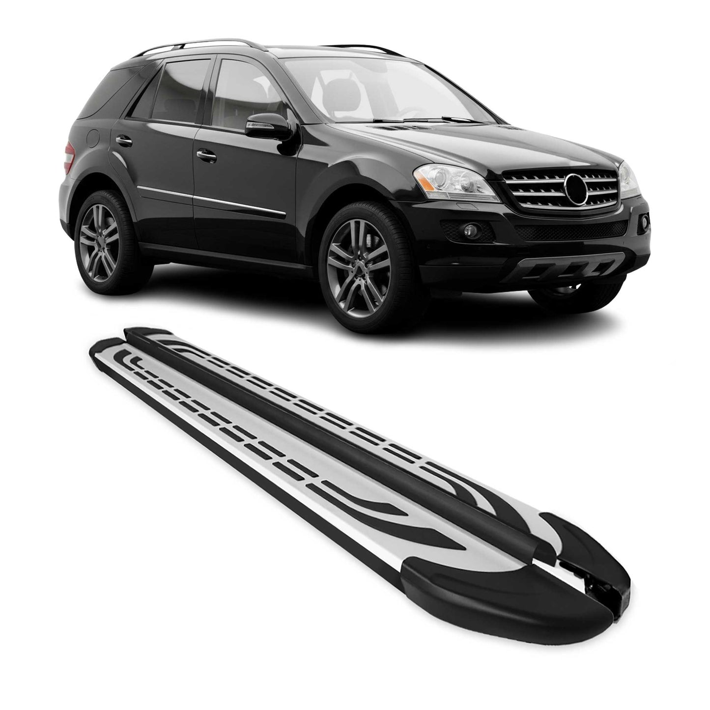 2005-2011 Mercedes M Class W164 Running Boards Side Steps Silver & Black