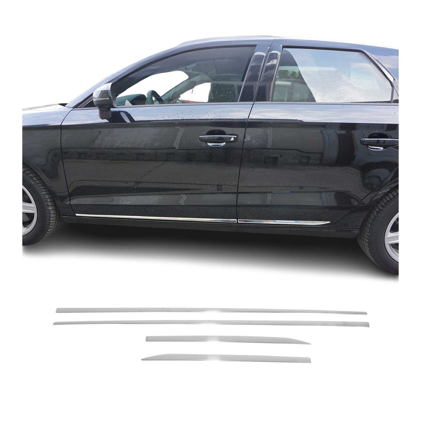 2015-2020 Audi A3 Side Door Molding Trim Skirt Garnish Stainless Steel Silver 4 Pcs