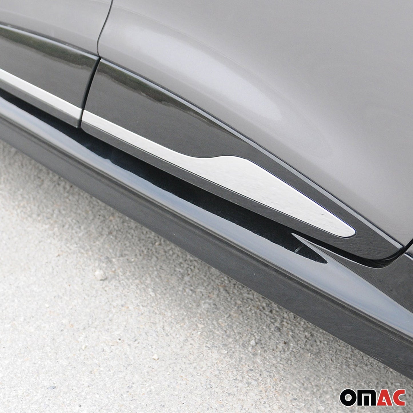 OMAC Side Door Molding Trim Skirt Garnish for Renault Clio 2012-2018 Steel Silver 4x 6116132