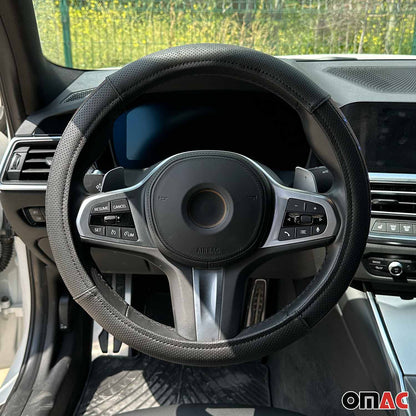14.5-15.5’’ Steering Wheel Cover Blue Stitch Leather Anti-slip Breathable