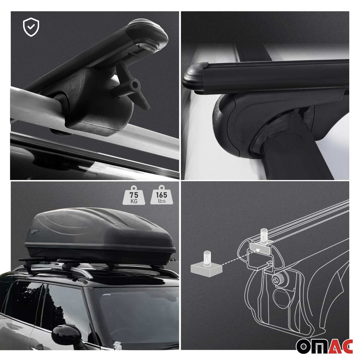 OMAC Lockable Roof Rack Cross Bars Luggage Carrier for Jeep Liberty 2002-2007 Black 17129696929MB