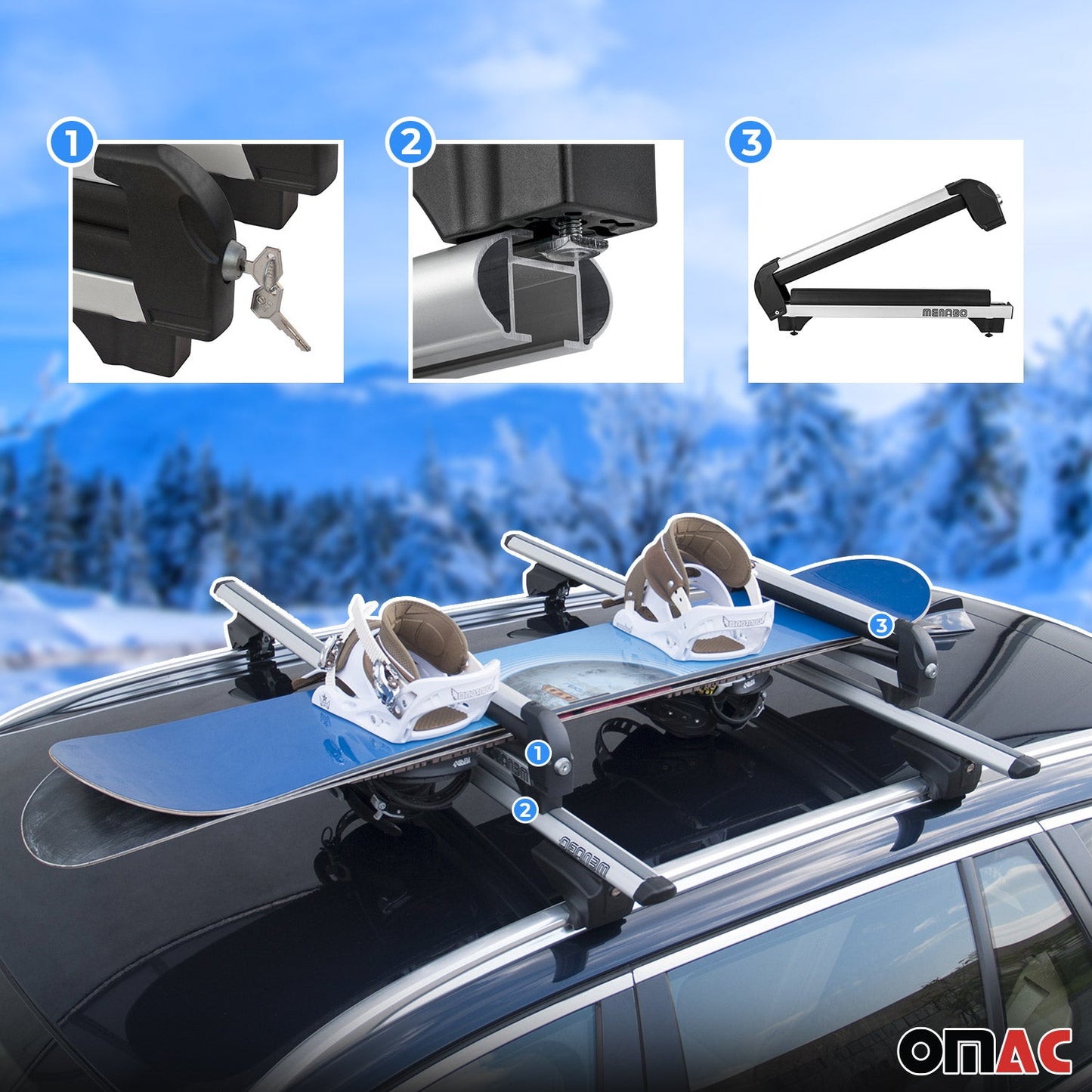 2 Pcs 19.2" Ski Rack Snowboard Carriers Top Holder Roof Rack Lockable