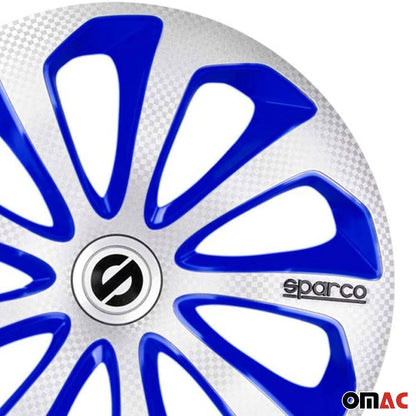 OMAC 16" Sparco Sicilia Wheel Covers Hubcaps Silver Blue Carbon 4 Pcs 96SPC1675SVBLC