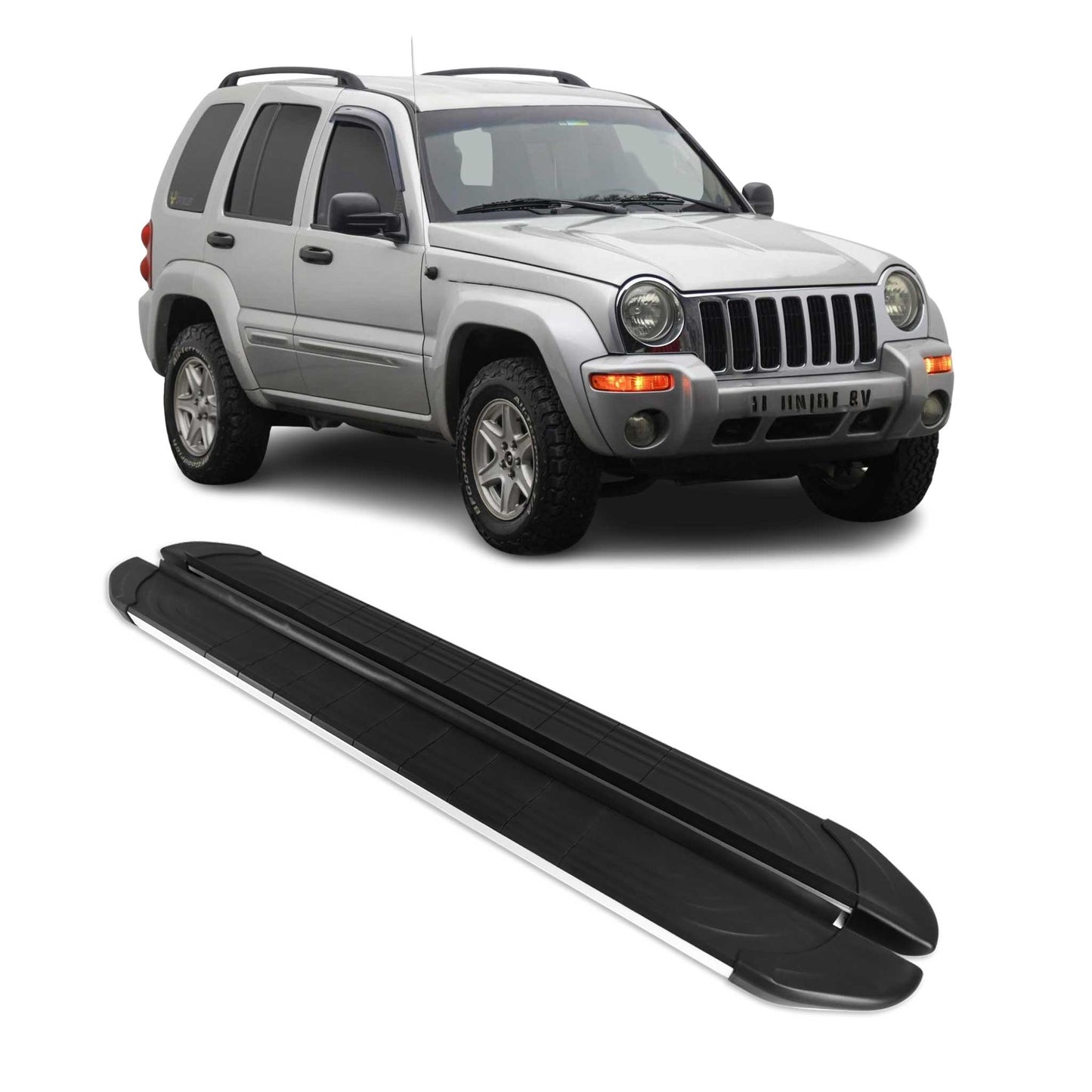 2002-2007 Jeep Liberty Running Boards Side Steps Silver & Black