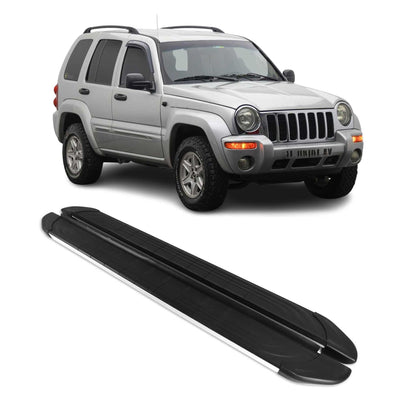 2002-2007 Jeep Liberty Running Boards Side Steps Silver & Black