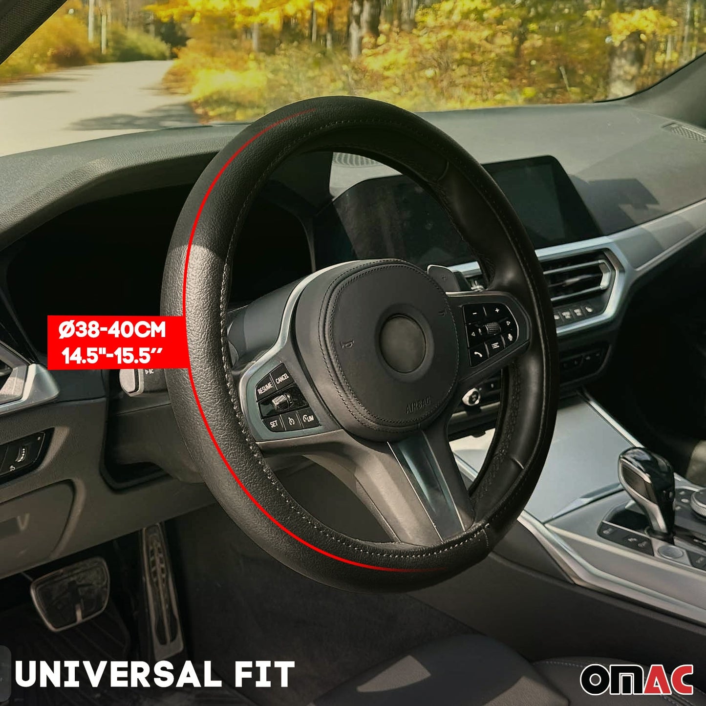 14.5-15.5’’ Steering Wheel Cover Premium Brown PU Leather Anti-slip Breathable