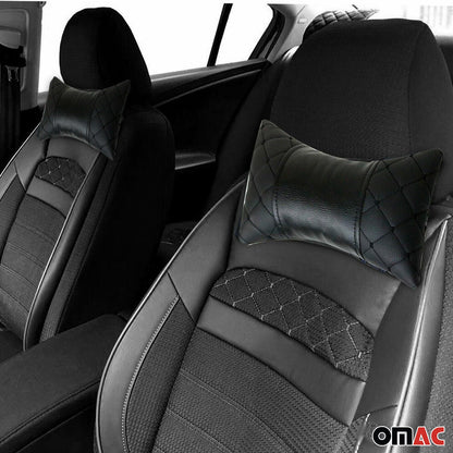 OMAC 2x Car Seat Neck Pillow Head Shoulder Rest Pad Black PU Leather SET96322-SS1