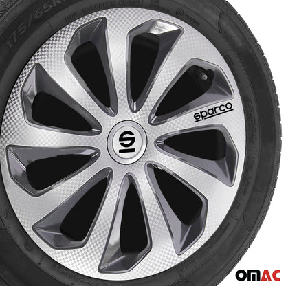 OMAC 14" Sparco Sicilia Wheel Covers Hubcaps Silver Carbon Gray 4 Pcs 96SPC1475SVGRC