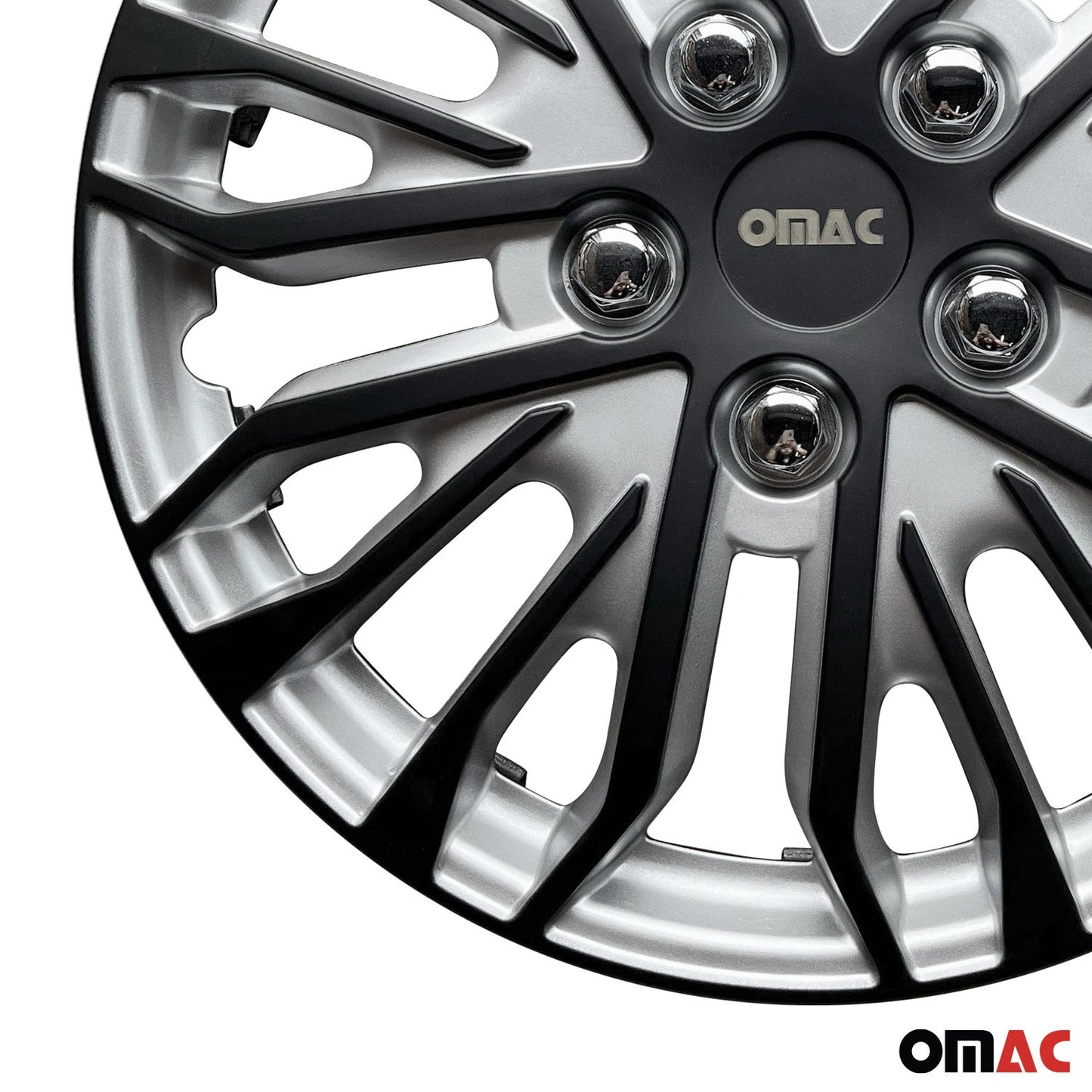 OMAC 17" Wheel Covers Guard Hub Caps Durable Snap On ABS Silver Matt Black 4x OMAC-WE41-SVMBK17