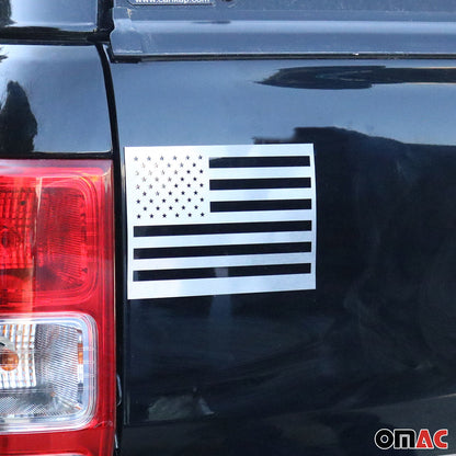 OMAC 2 Pcs US American Flag for Ford Maverick Brushed Chrome Decal Sticker S.Steel U022206