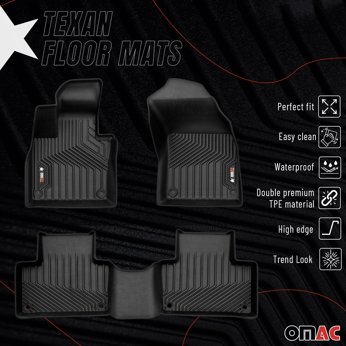 2016-2026 Volvo XC90 Premium Floor Mats Liners First and Second Row Set Black