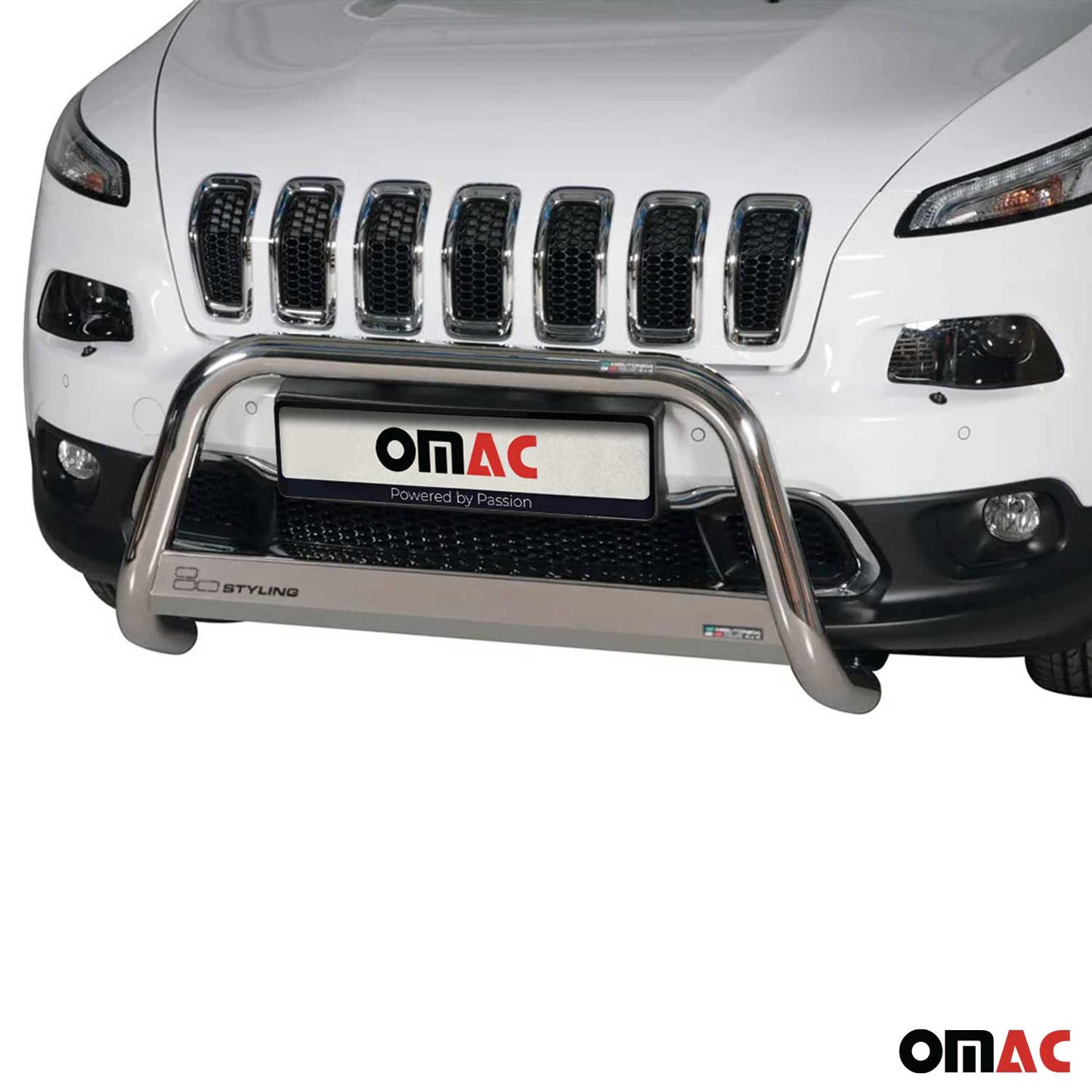 OMAC Bull Bar Push Front Bumper Grille for Jeep Cherokee 2014-2023 Silver 1 Pc 1701MSBB081
