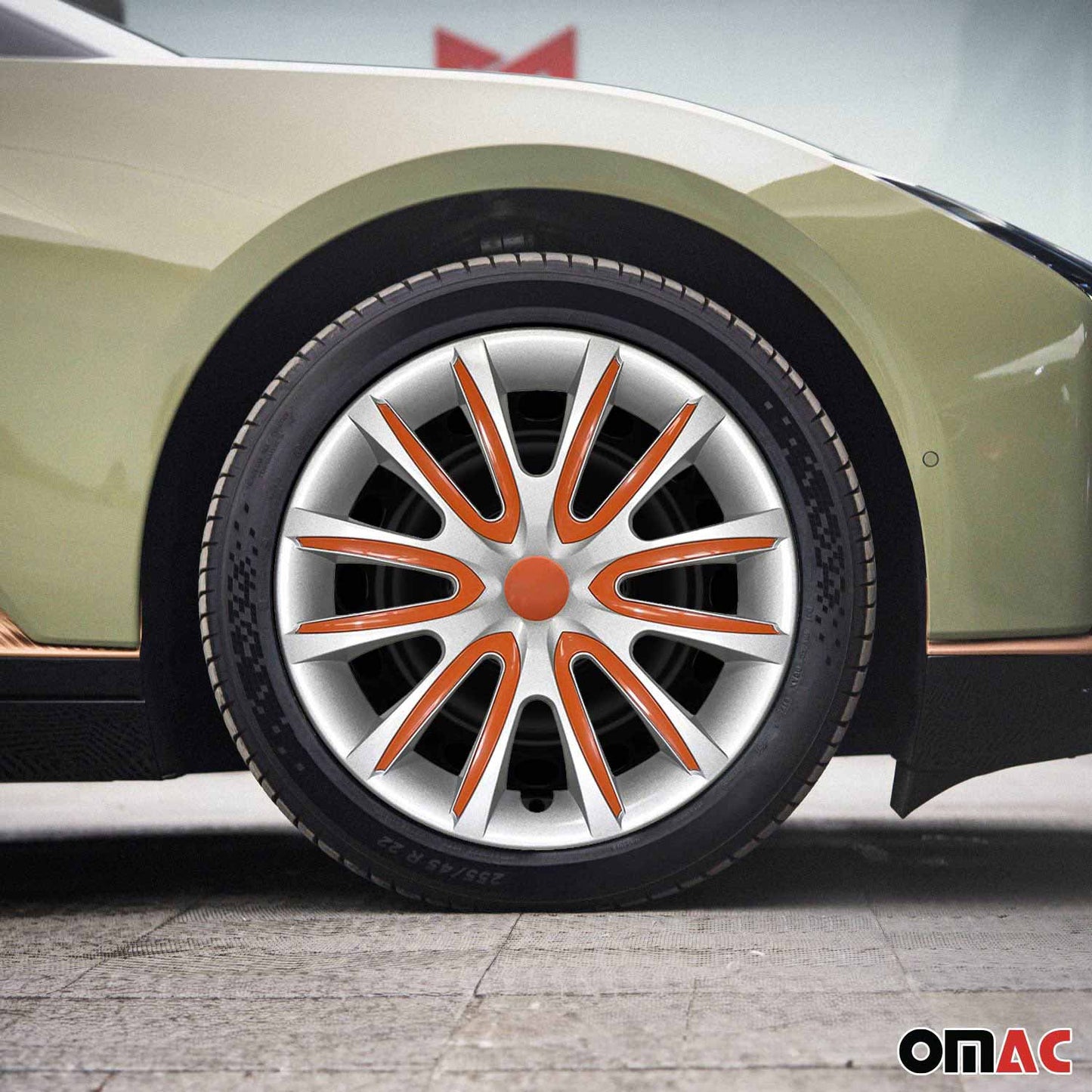 Bicolo Hub Caps Wheel Cover 14" Gray & Orange Full Set 4 pcs.