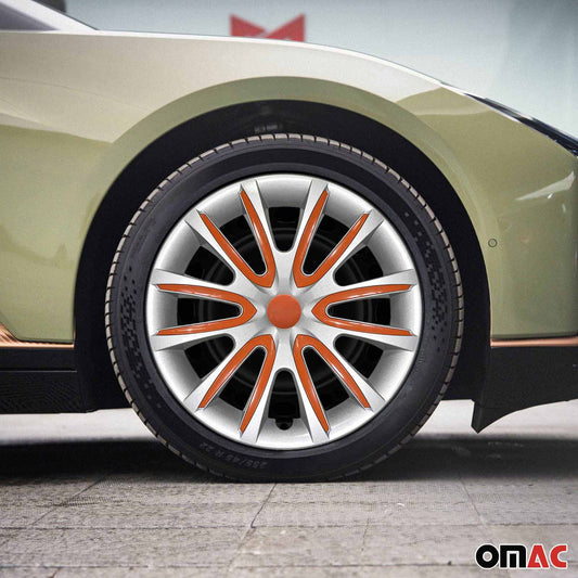 Bicolo Hub Caps Wheel Cover 14" Gray & Orange Full Set 4 pcs.