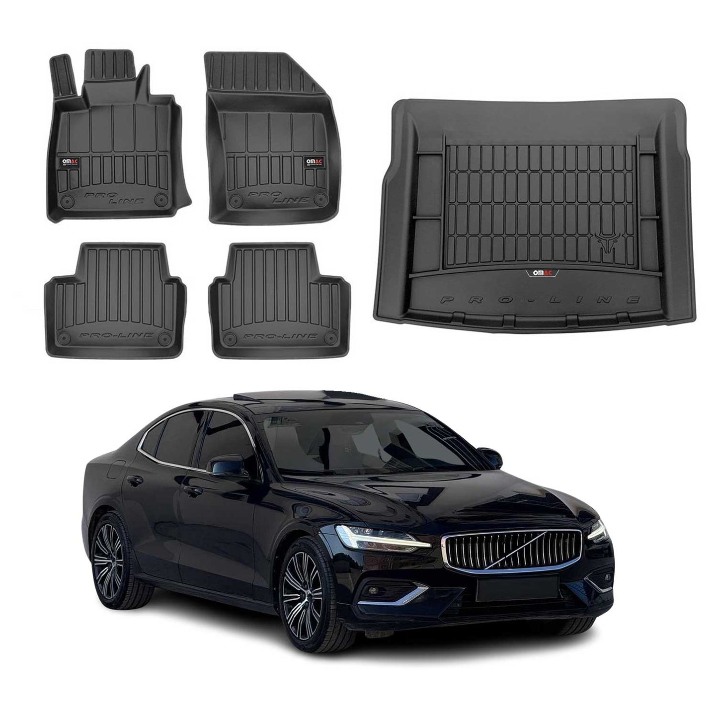 2019-2024 Volvo S60 Premium Floor Mats & Cargo Liner Full Set All Weather Heavy Duty Black