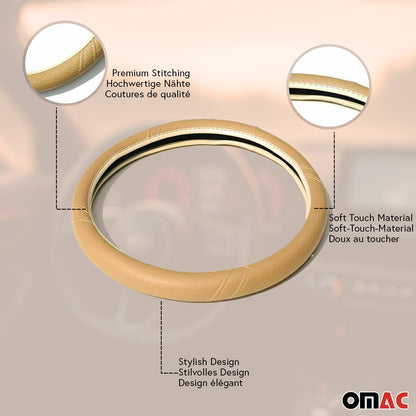 14.5-15.5’’ Steering Wheel Cover Dark Beige Leather Anti-slip Breathable