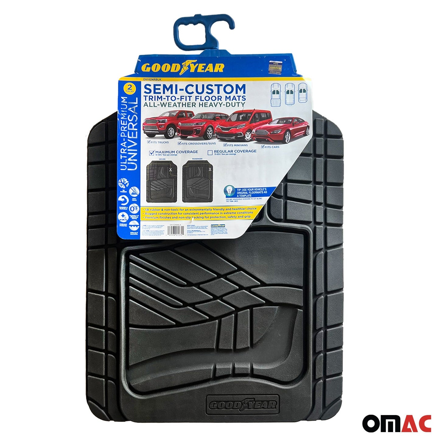 OMAC Goodyear Floor Mats for Cars Trucs SUV Black All Weather Heavy Duty Rubber 96GY444