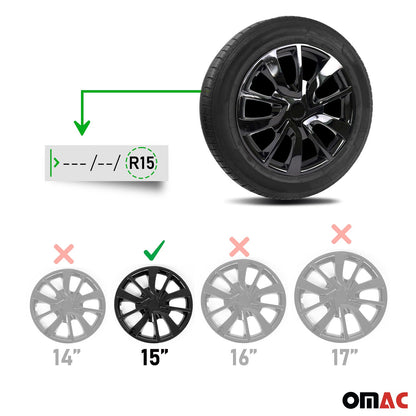 OMAC 15 Inch Wheel Rim Covers Hub Caps for Hyundai ABS Black 4Pcs G002257