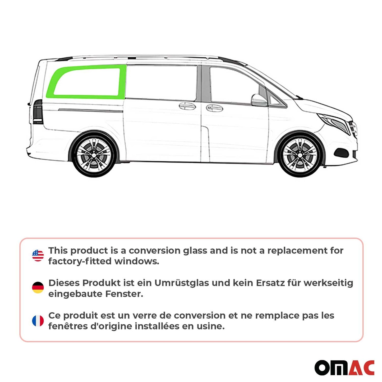2016-2024 Mercedes Metris Window Glass Fit Kit Right Side Rear Black L3 Long