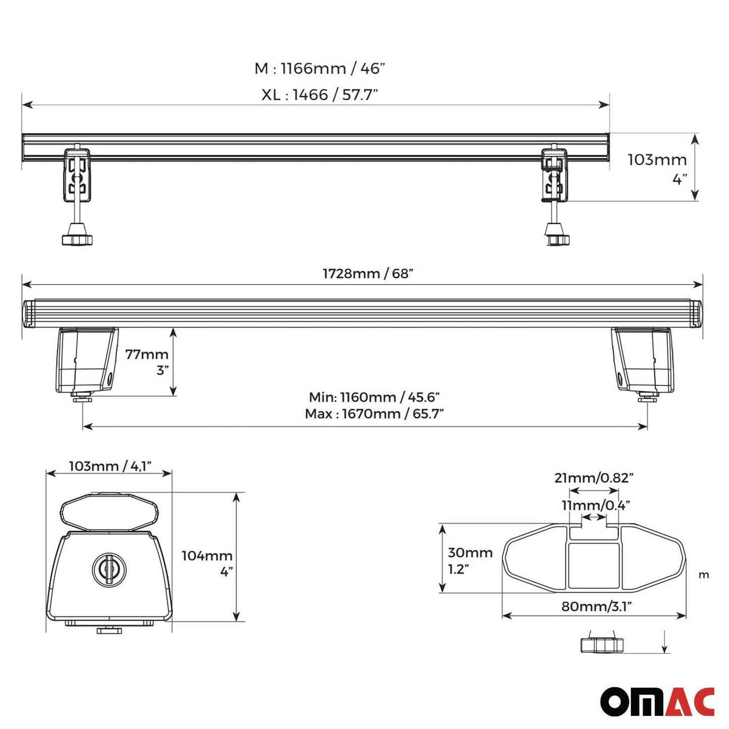 OMAC Truck Bed Rack System for Honda Ridgeline Alu Pick Up Sliding Rack 4Pcs A053336