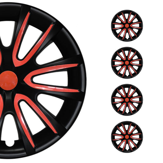 Bicolo Hub Caps Wheel Cover 16" Black Matt & Red Full Set 4 pcs.